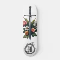 *~* AP88 Medieval Sword Flower Floral Fire Skateboard