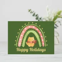 Christmas Cat & Rainbow Personalized Holiday Card