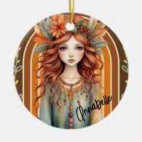 Red Haired Fairy with Flowers Ornament