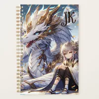 Anime Girl and White and Gold Dragon Monogrammed Planner