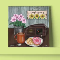 Welcome, Sunflowers, Donuts and Coffee Acrylic Print