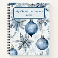 Vintage Blue Christmas Tree Ornaments Pattern Notebook