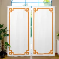 White and Orange Greek Key Border Blackout Curtains