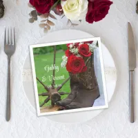 Rustic Red Roses and Cowboy Boots Western Wedding Paper Napkins