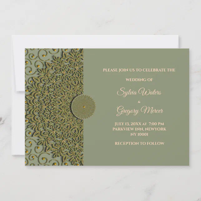 Modern Earth tone Sage green & gold classicmandala Invitation