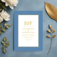 Trendy Typography Dusty Blue and Gold Wedding Invitation