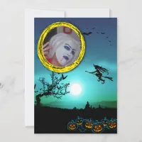 Halloween Witch, Jack o' Lanterns, Photo Frame Invitation