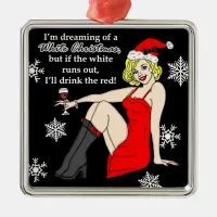 Dreaming of a White Christmas | Retro Pinup Lady   Metal Ornament