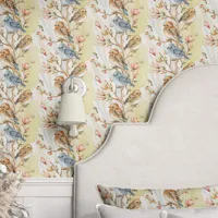 Birds and Branches on Yellow Wallpaper