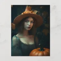 Autumn Witch and Pumpkin Postcard