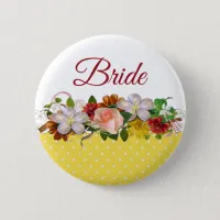 Bride Floral Bouquet Wedding Button