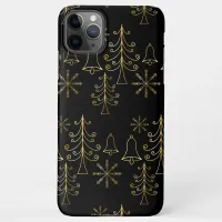 Gold Christmas Tree Bell and Snowflake Pattern iPhone 11Pro Max Case