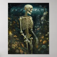 Skeleton in the Flowers At Night Poster