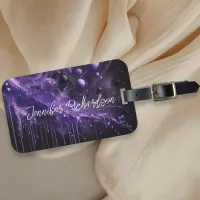 Swirling Abstract Deep Violet Cosmic Celestial Luggage Tag