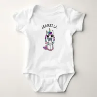 Cute Pink Unicorn with Butterfly on Nose Baby Bodysuit