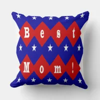 Best Mom Red, White, Blue, Diamond Shape & Stars Throw Pillow