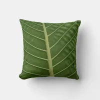 Green Tropical Rainforest Taro Leaf Veins Pattern Throw Pillow