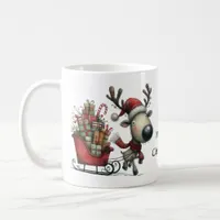 Cute Reindeer with Sleigh and Presents Coffee Mug