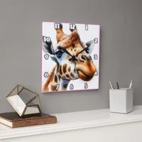 Giraffe strolls the savanna at sunset square wall clock