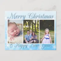 Pretty Blue Snowflakes Merry Christmas New Year Postcard