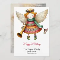 Cute Angel Whimsical Illustration Happy  Holiday Card