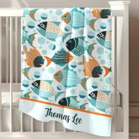 Nautical Fish Pattern Under The Sea Boys Baby Blanket