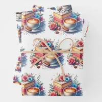 Pretty Floral Birthday Cake, Coffee and Flowers Wrapping Paper Sheets