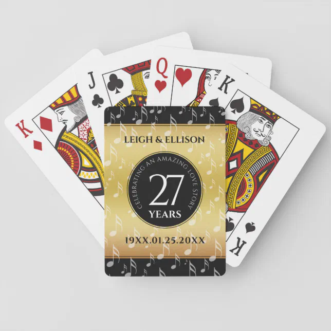 Elegant 27th Music Wedding Anniversary Celebration Poker Cards