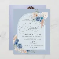 Budget Dusty Blue Pampas Photo Graduation Invite