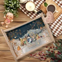 Cute Animals, Kids Christmas blue Serving Tray