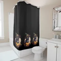 Halloween Black Cat Jack-o-Lantern Orange Shower Curtain