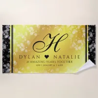 Elegant 21st Brass Wedding Anniversary Celebration Beach Towel