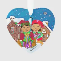 Boy and Girl Elves Whimsical Christmas Ornament