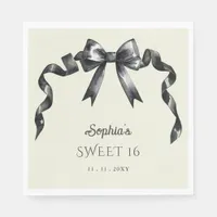 Elegant Watercolor Coquette Black Bow Sweet 16 Napkins