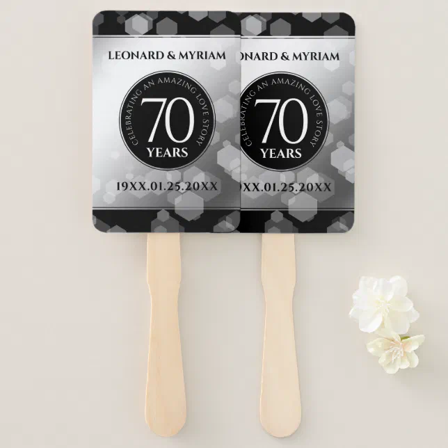 Elegant 70th Platinum Wedding Anniversary Hand Fan