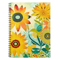 Pretty Yellow and Turquoise Folk Art Flowers Notebook