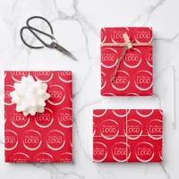 Holiday Red and White Small Business Logo Wrapping Paper Sheets