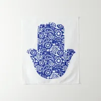 Hamsa Hand Bohemian Blue White Tapestry