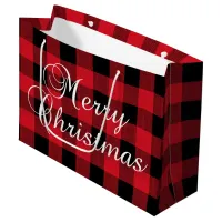 Red & Black Chevron Buffalo Plaid Merry Christmas Large Gift Bag