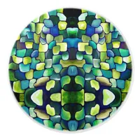 Contemporary Green Pattern Playful Tiles Ceramic Knob