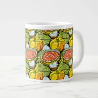 Pumpkins, Soup and Striped Background Giant Coffee Mug