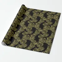 Stylish Black Gold Koi Fish Patterned Wrapping Paper