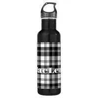 Simple Tartan Black and White Monogram Name | Stainless Steel Water Bottle