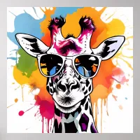 Cute colourful Giraffa with sunglasses splash Poster