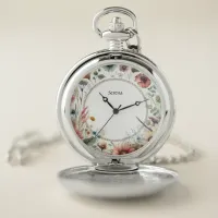 Elegant Floral Autumn Fall Flowers Personalized Pocket Watch