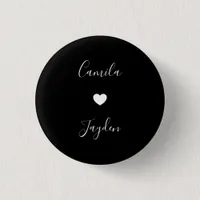 Minimalist Black Elegant Script Heart Soulmates Button