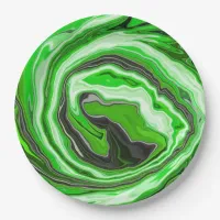 Lime Green and Black Marble like Swirls Fluid Art  Paper Plates