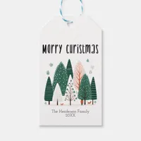 Cute Winter Woodland Pine Tree Family Christmas  Gift Tags