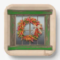 Southwest Chile Wreath on Rustic Green Wood Window ...