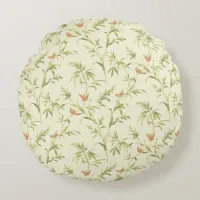 Delicate Greenery Cream n Blush Botanical Pattern Round Pillow
